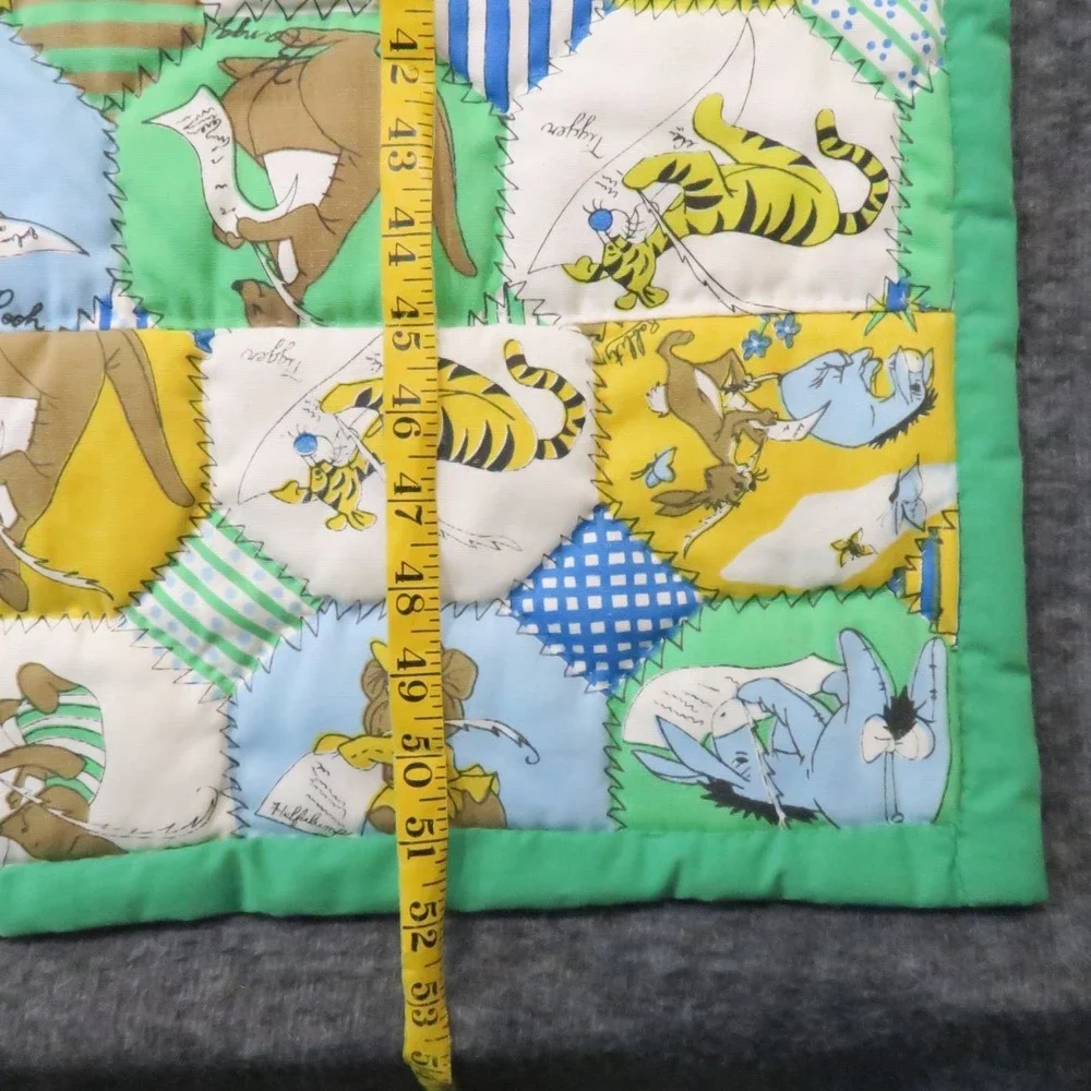 Winnie the Pooh Hexagon Patchwork Quilt Blanket 52x43 Green Nursery Crib Vtg 70s